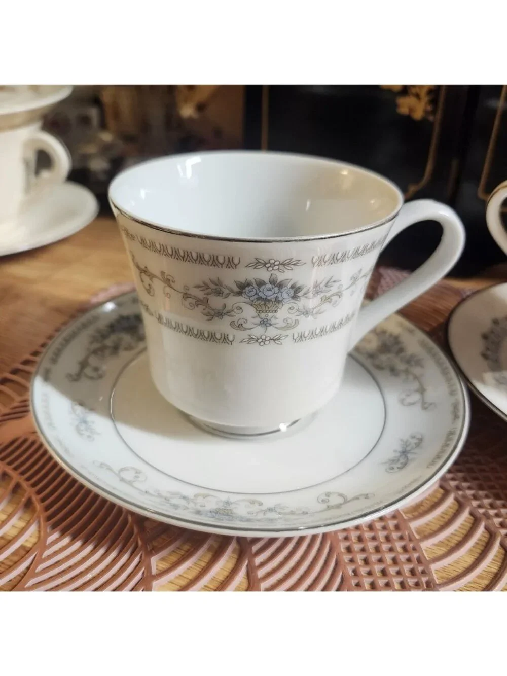 Mismatched China Tea Cups & Saucers Blue Theme Porcelain Floral